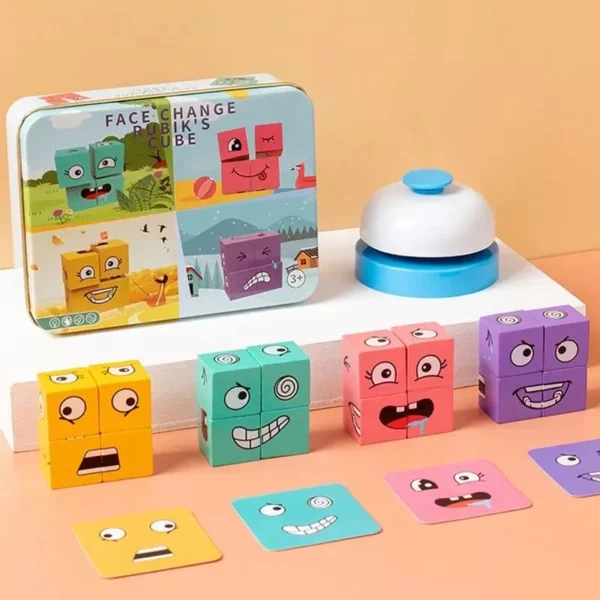 Engaging Wooden Expression Puzzle: Face-Changing Building Blocks & Versus Table Game - Image 2