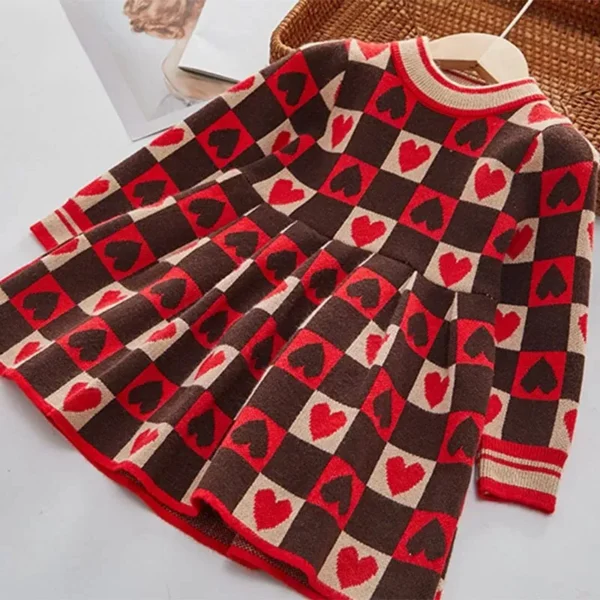 Chic Autumn & Spring Love Plaid Princess Dress for Girls - Image 4