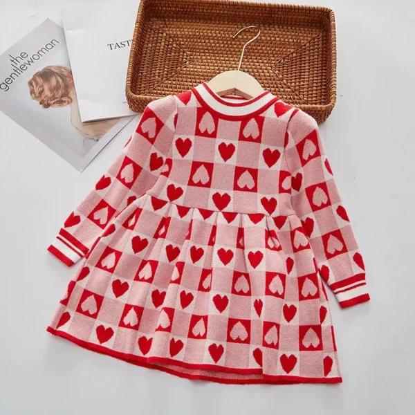 Chic Autumn & Spring Love Plaid Princess Dress for Girls - Image 2