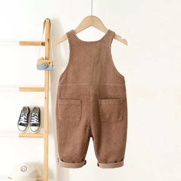 Kids Spring Corduroy Suspender Overalls with Heart Embroidery - Image 5