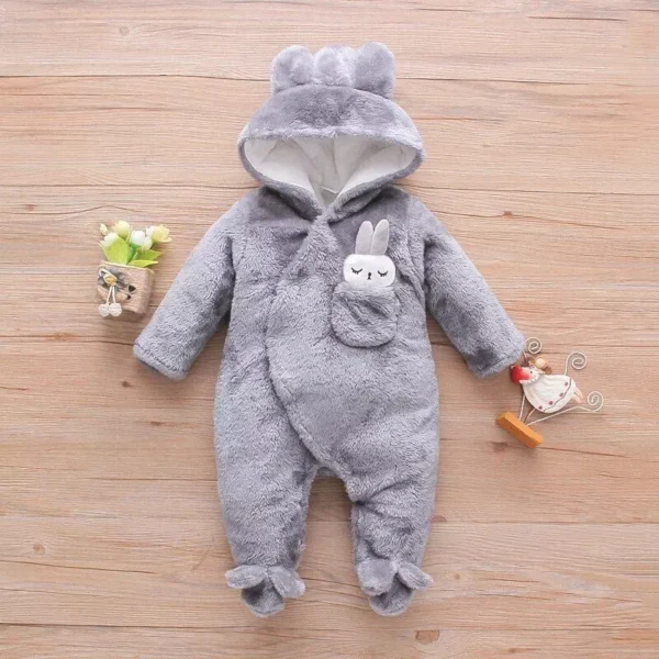 Cozy Winter Fleece Hooded Baby Jumpsuit with Rabbit Ears - Unisex - Image 6