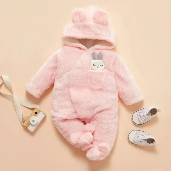 Cozy Winter Fleece Hooded Baby Jumpsuit with Rabbit Ears - Unisex - Image 4