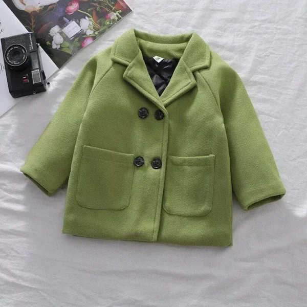 Classic Grid Woolen Trench Coat for Kids - Versatile Outerwear for Boys and Girls - Image 5