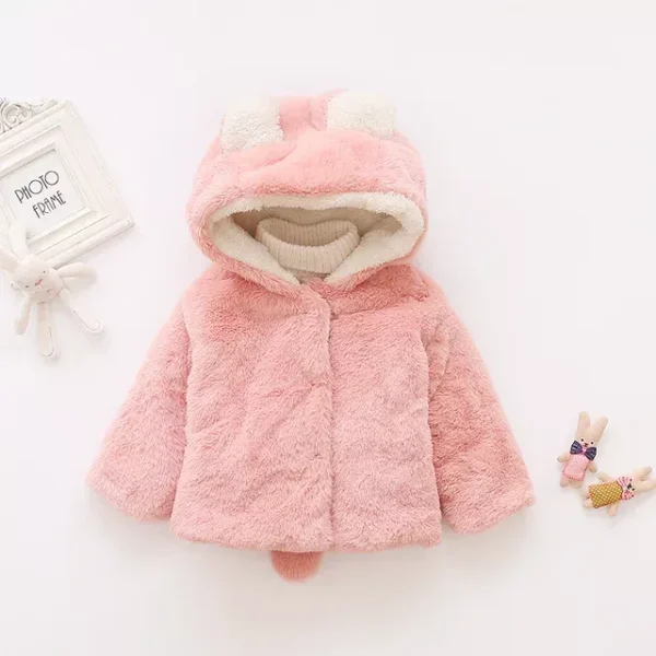 Plush Bunny Ear Hooded Jacket for Toddler Girls - Cozy Winter Princess Coat - Image 2