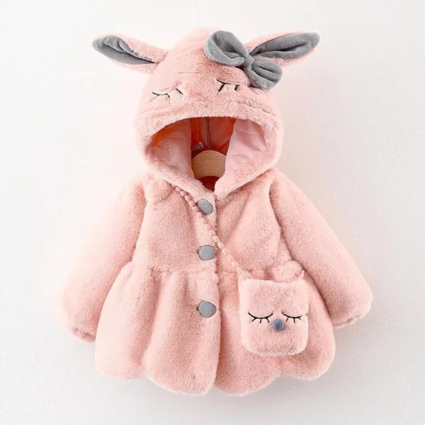 Plush Bunny Ear Hooded Jacket for Toddler Girls - Cozy Winter Princess Coat - Image 9