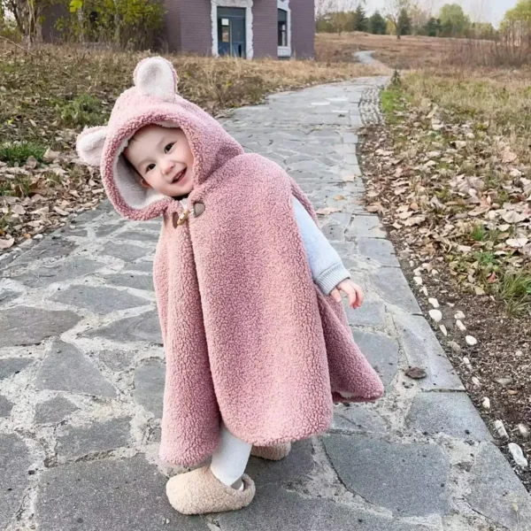 Cozy Plush Toddler & Baby Winter Hooded Cloak Jacket - Warm Sleeveless Shawl for Kids 0-4Y - Image 2