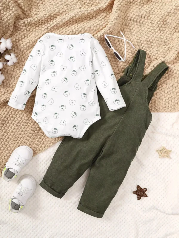 Adorable Bear-Themed Baby Clothing Set - Comfy Cotton Long Sleeve Top and Strap Pants for Boys and Girls - Image 6