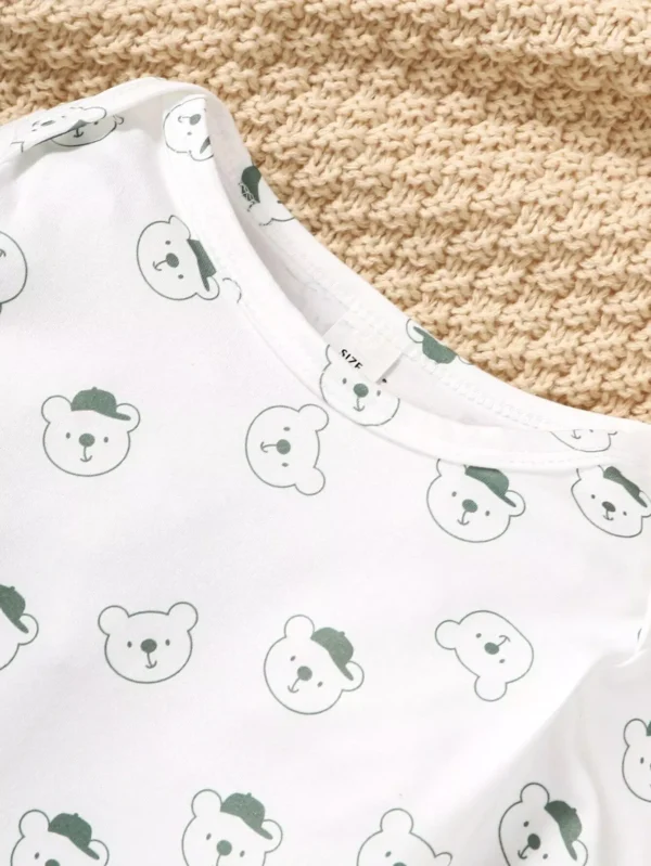 Adorable Bear-Themed Baby Clothing Set - Comfy Cotton Long Sleeve Top and Strap Pants for Boys and Girls - Image 3