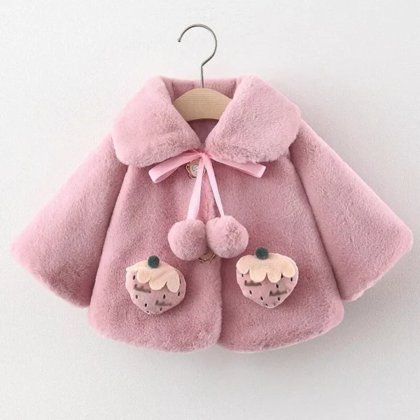 Charming Strawberry Plush Winter Jacket for Baby Girls - Image 2