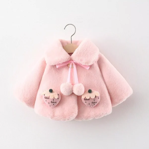 Charming Strawberry Plush Winter Jacket for Baby Girls - Image 5