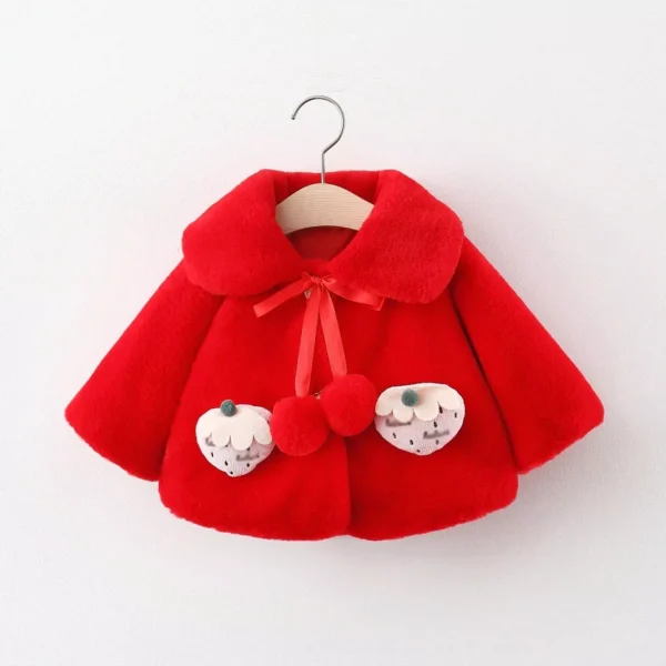 Charming Strawberry Plush Winter Jacket for Baby Girls - Image 4