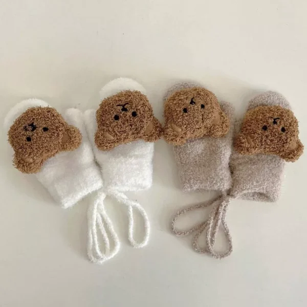 Cozy Cartoon Bear Knitted Mittens for Toddlers - Warm Winter Gloves for Babies 1-4 Years - Image 2