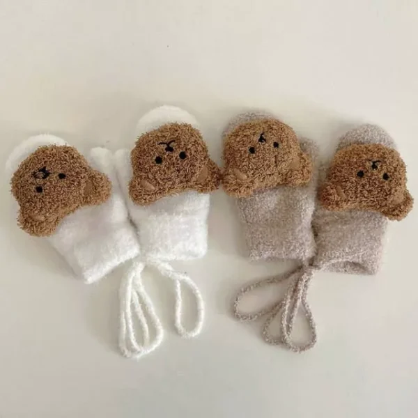 Cozy Cartoon Bear Knitted Mittens for Toddlers - Warm Winter Gloves for Babies 1-4 Years