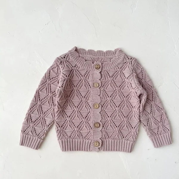 Vintage Knit Cotton Cardigan for Baby Girls - Hollow Long Sleeve Cozy Autumn Sweater - Image 7