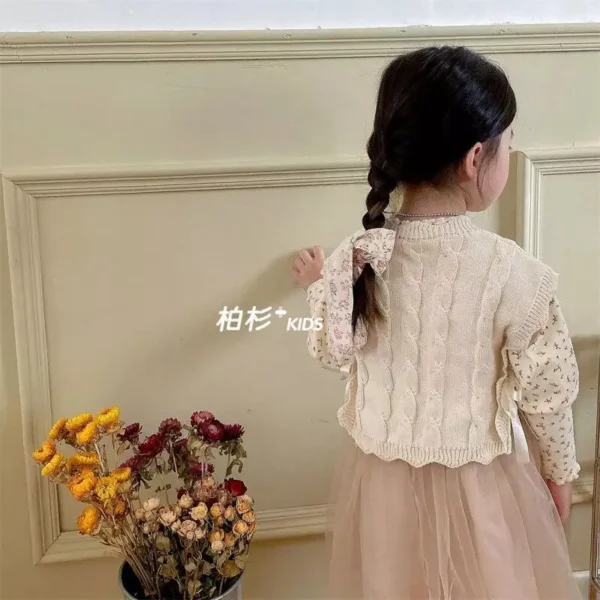 Korean-Inspired Knitted Vest Sweater for Baby Girls - Cozy and Stylish Autumn Winter Wear - Image 3