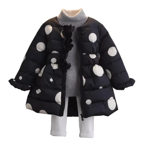 Polka Dot Wadded Long Coat for Kids - Winter Warmth and Style