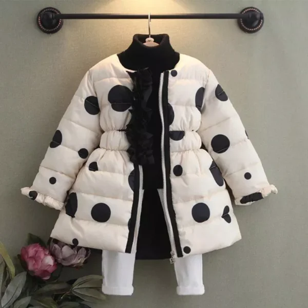 Polka Dot Wadded Long Coat for Kids - Winter Warmth and Style - Image 4