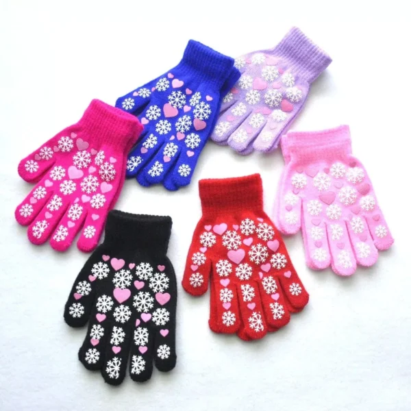 Warm Knitted Gloves for Children - Winter Snowflake and Heart Print Mittens for Outdoor Activities - Image 5