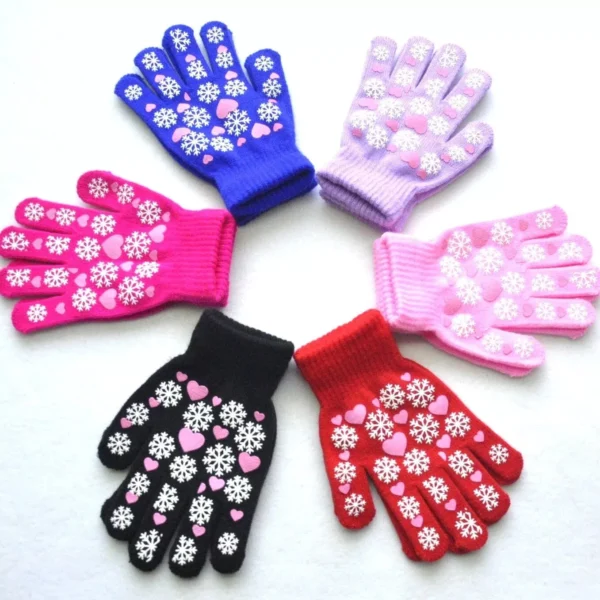 Warm Knitted Gloves for Children - Winter Snowflake and Heart Print Mittens for Outdoor Activities - Image 4