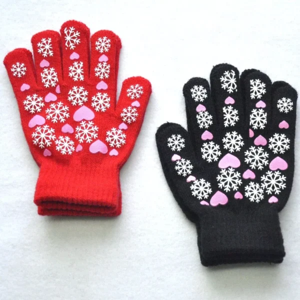 Warm Knitted Gloves for Children - Winter Snowflake and Heart Print Mittens for Outdoor Activities - Image 6