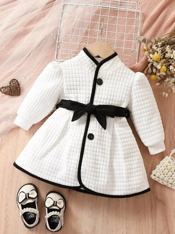 Chic Autumn & Winter Baby Girl Princess Coat and Dress Set - Black & White Contrast - Image 2