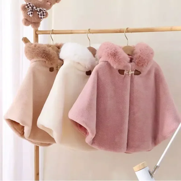 Cozy Winter Cloak for Girls: Thickened Hooded Shawl Coat, 1-6 Years - Image 2