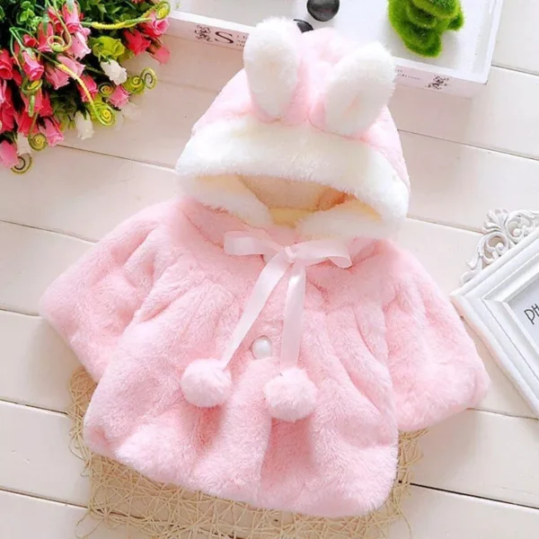 Plush Rabbit Ears Princess Hooded Jacket for Baby Girls - Warm Winter & Autumn Outwear - Image 3