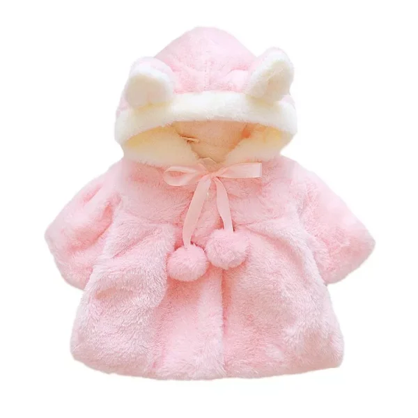 Plush Rabbit Ears Princess Hooded Jacket for Baby Girls - Warm Winter & Autumn Outwear