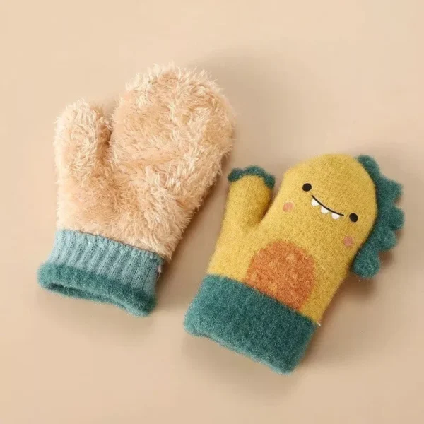 Cozy Cartoon Dinosaur Knitted Baby Gloves - Warm Full Finger Mittens for Toddlers - Image 5