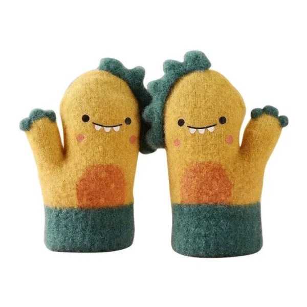 Cozy Cartoon Dinosaur Knitted Baby Gloves - Warm Full Finger Mittens for Toddlers - Image 6