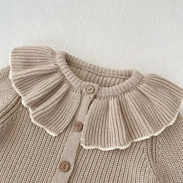 Cozy Chic Autumn Knit Cardigan for Baby Girls with Lotus Collar and Ruffled Hem - Image 7