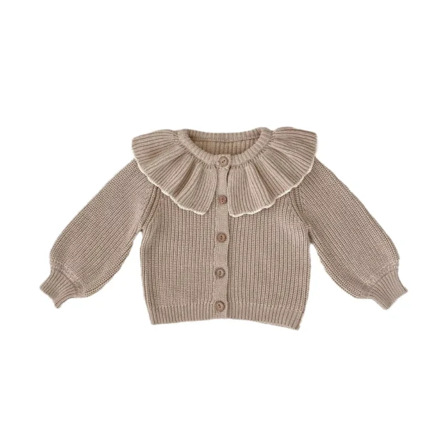 Cozy Chic Autumn Knit Cardigan for Baby Girls with Lotus Collar and Ruffled Hem - Image 2