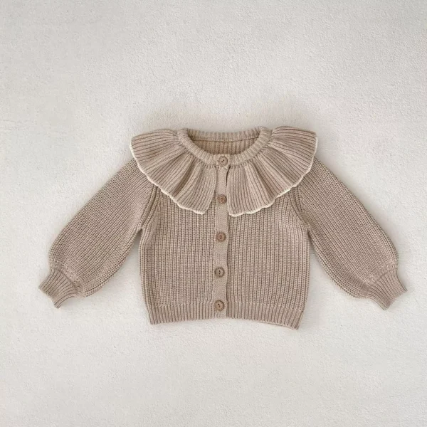 Cozy Chic Autumn Knit Cardigan for Baby Girls with Lotus Collar and Ruffled Hem - Image 6